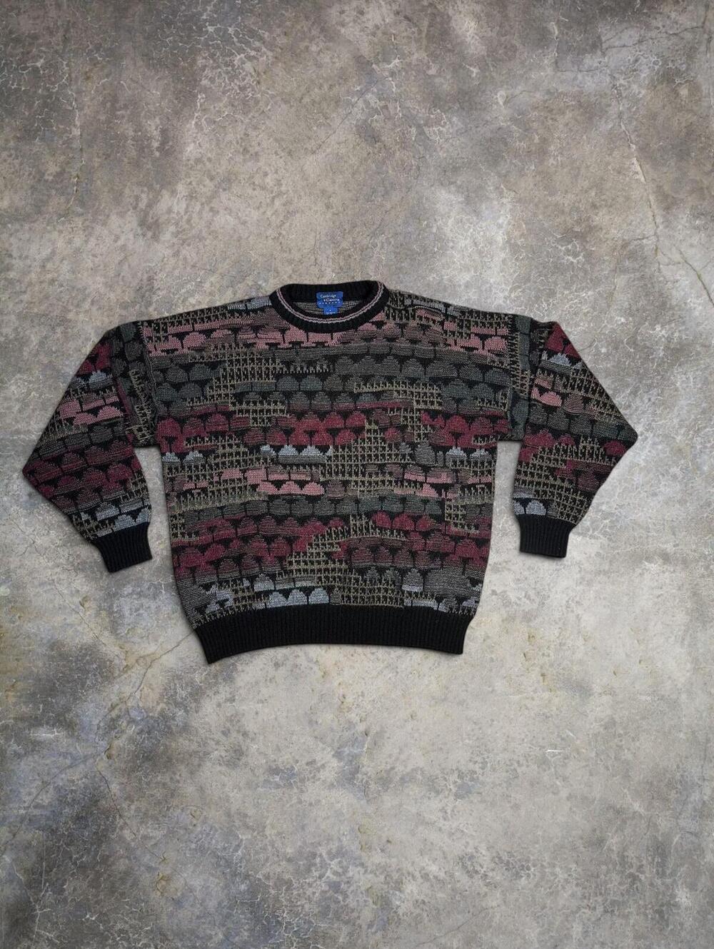 Vtg Cambridge Classics Italy Made Coogi Style Wool Sweater Patterned Sz L